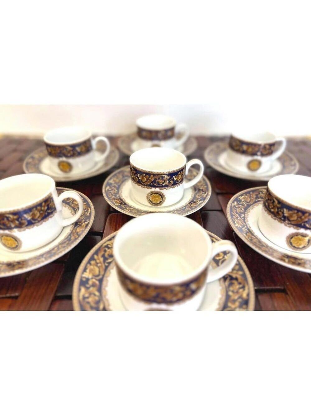 Set of 7 Casa Elite Cobalt Gold Demitasse Cup & Saucer Porcelain Italy